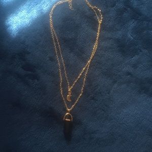 Crescent Moon & Faux Crystal Necklace